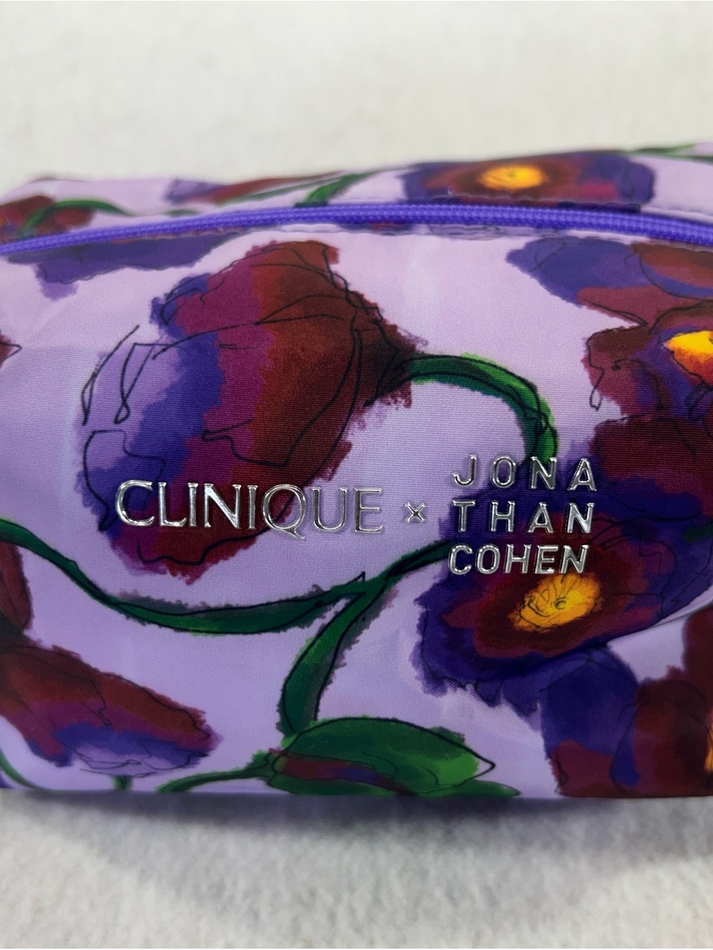 Jonathan Cohen Lavender Floral Cosmetic Bag with Multicolor Blooms